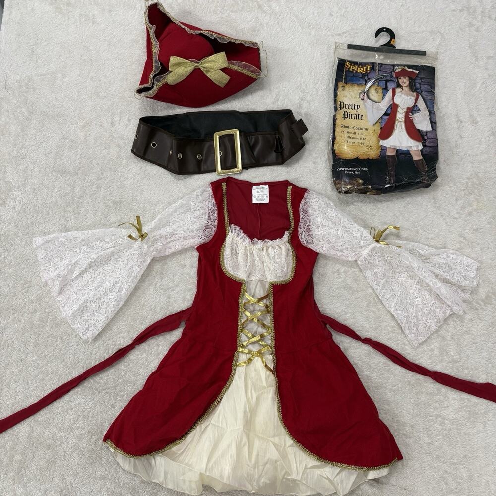 Spirit Halloween Pretty Pirate Womens Small 4-6 Costume Dress Hat Belt Adult